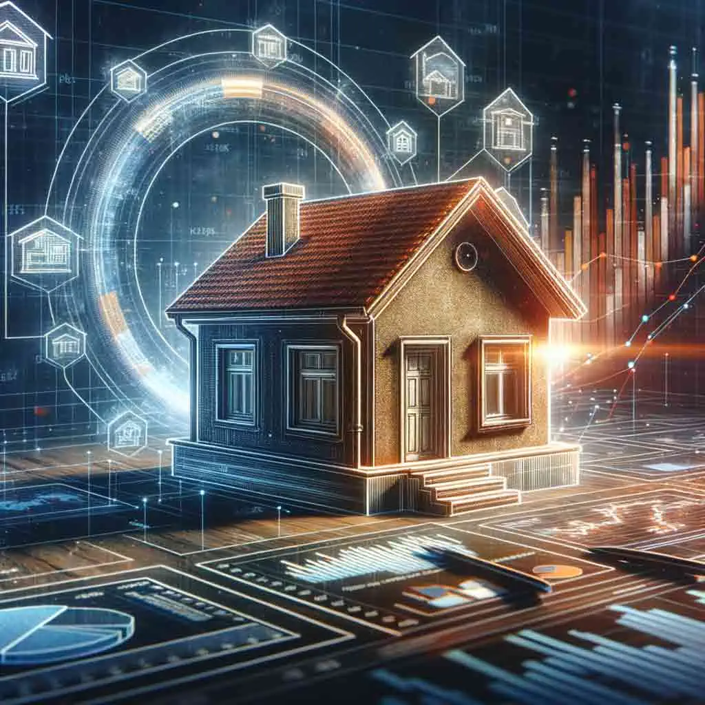 Digital illustration of a house with futuristic financial interface, symbolizing non-prime mortgage opportunities- Non-QM Loans